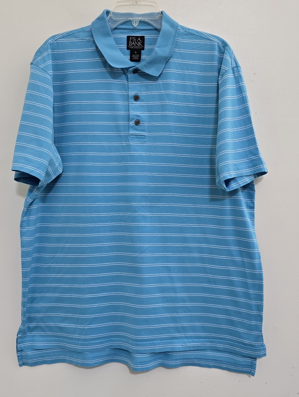 JOS A BANK size XL Short Sleeve Striped Golf Polo Classic Collection Sky Blue